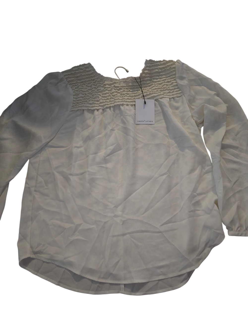 Gibson Latimer Cream Smocked Yoke Blouse